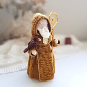 São Bento em Amigurumi, tons terrosos, passo a passo